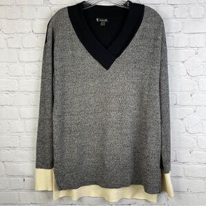 SMARTWOOL gray black ivory merino wool v-neck long sweater, size M